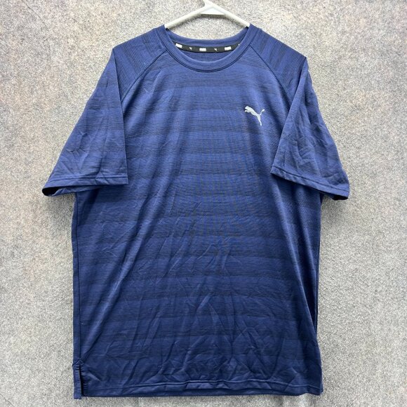 Puma Shirt Mens XL Blue Navy Stripes Athletic Jersey Training Soccer Stretch - Picture 1 of 10